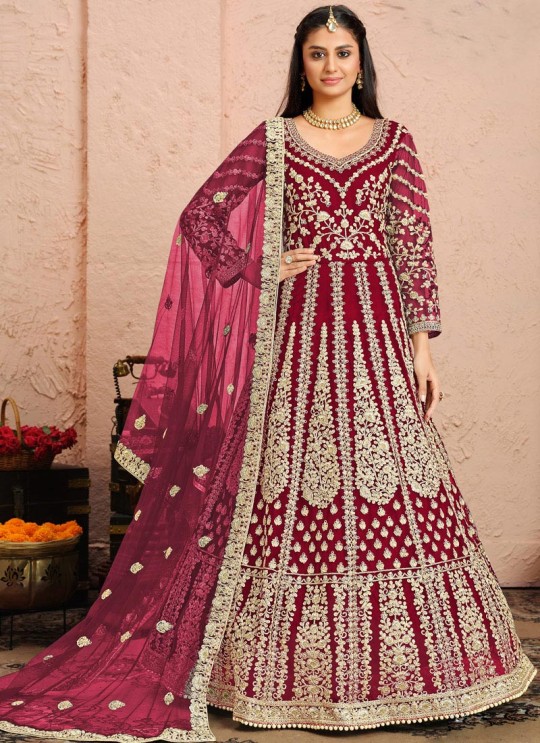 3004 Rani Pink Net Embroidered Semi-Stitched Anarkali Suit 3004 Rani Pink Net Embroidered Semi-Stitched Anarkali Suit
