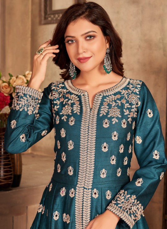 3301 Teal Blue Art Silk Embroidered Semi-Stitched Anarkali Suit 3301 Teal Blue Art Silk Embroidered Semi-Stitched Anarkali Suit