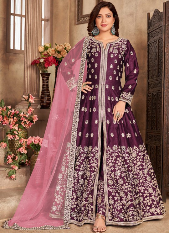 3302 Wine Art Silk Embroidered Semi-Stitched Anarkali Suit 3302 Wine Art Silk Embroidered Semi-Stitched Anarkali Suit
