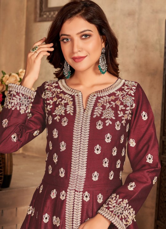 3304 Maroon Art Silk Embroidered Semi-Stitched Anarkali Suit 3304 Maroon Art Silk Embroidered Semi-Stitched Anarkali Suit