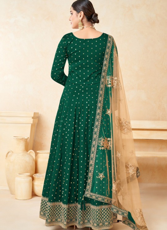 5201 Green Tafeta Butti Silk Embroidered Semi-Stitched Anarkali Suit