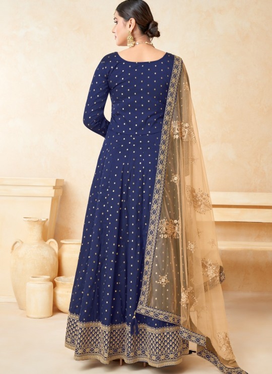 5203 Blue Tafeta Butti Silk Embroidered Semi-Stitched Anarkali Suit