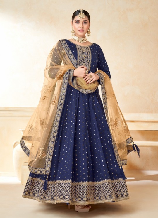 5203 Blue Tafeta Butti Silk Embroidered Semi-Stitched Anarkali Suit