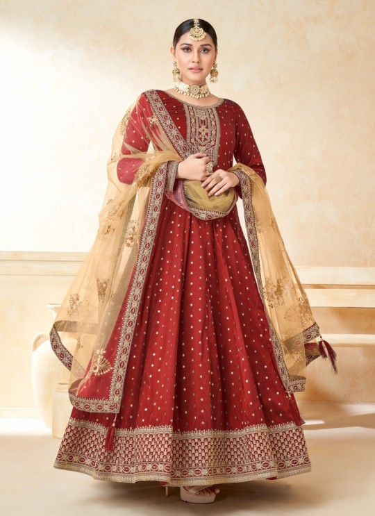 5204 Red Tafeta Butti Silk Embroidered Semi-Stitched Anarkali Suit 5204 Red Tafeta Butti Silk Embroidered Semi-Stitched Anarkali Suit
