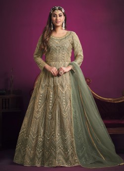 5602 Sea Green Net Embroidered Semi-Stitched Anarkali Suit