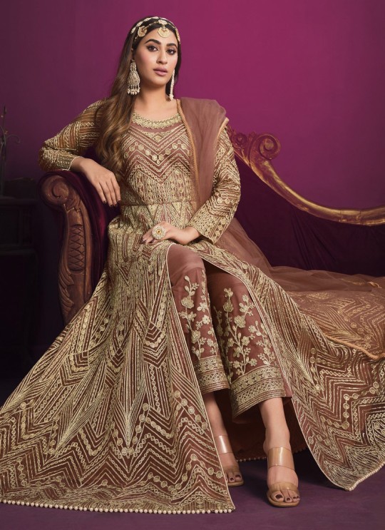 5604 Peach Net Embroidered Semi-Stitched Anarkali Suit 5604 Peach Net Embroidered Semi-Stitched Anarkali Suit