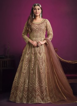 5604 Peach Net Embroidered Semi-Stitched Anarkali Suit