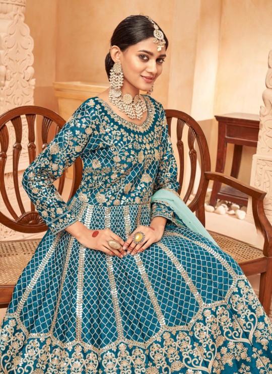 5701 Teal Art Silk Embroidered Semi-Stitched Anarkali Suit 5701 Teal Art Silk Embroidered Semi-Stitched Anarkali Suit