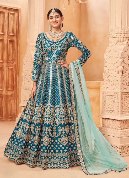 5701 Teal Art Silk Embroidered Semi-Stitched Anarkali Suit 5701 Teal Art Silk Embroidered Semi-Stitched Anarkali Suit
