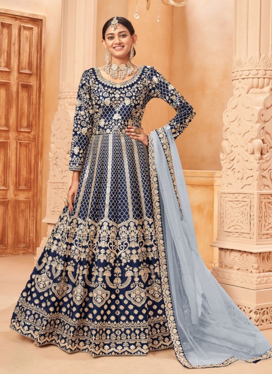 5703 Blue Art Silk Embroidered Semi-Stitched Anarkali Suit 5703 Blue Art Silk Embroidered Semi-Stitched Anarkali Suit