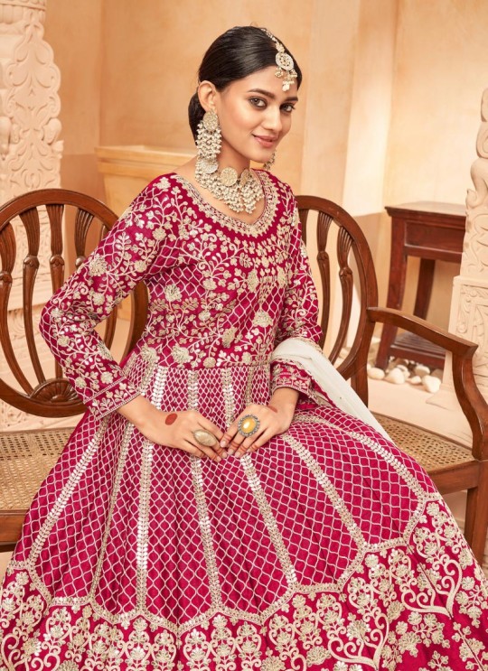 5704 Rani Pink Art Silk Embroidered Semi-Stitched Anarkali Suit 5704 Rani Pink Art Silk Embroidered Semi-Stitched Anarkali Suit