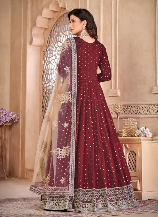 6604 Red Tafeta Butti Silk Embroidered Semi-Stitched Anarkali Suit 6604 Red Tafeta Butti Silk Embroidered Semi-Stitched Anarkali Suit