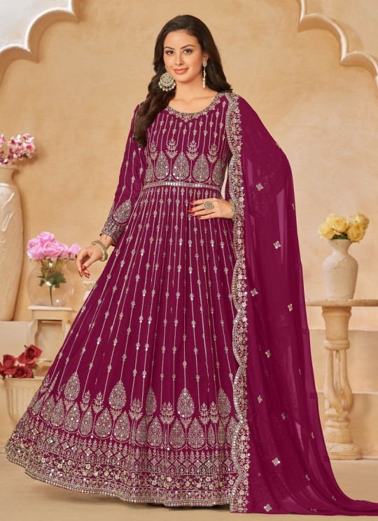 6804 Maroon Faux Georgette Embroidered Semi-Stitched Anarkali Suit