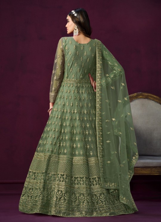 7102 Green Net Embroidered Semi-Stitched Anarkali Suit