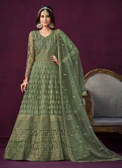 7102 Green Net Embroidered Semi-Stitched Anarkali Suit