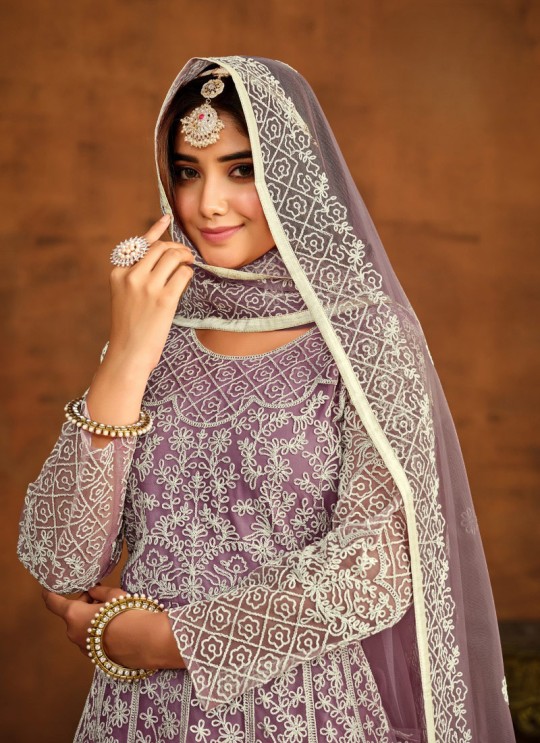 7202 Lavender Net Embroidered Semi-Stitched Anarkali Suit 7202 Lavender Net Embroidered Semi-Stitched Anarkali Suit