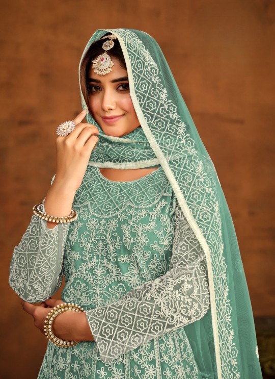 7203 Sea-Green Net Embroidered Semi-Stitched Anarkali Suit 7203 Sea-Green Net Embroidered Semi-Stitched Anarkali Suit