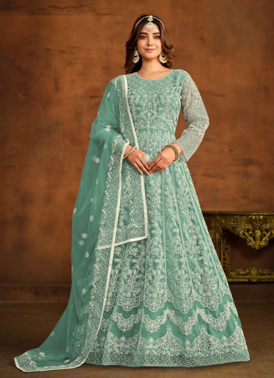 7203 Sea-Green Net Embroidered Semi-Stitched Anarkali Suit 7203 Sea-Green Net Embroidered Semi-Stitched Anarkali Suit