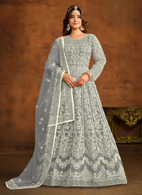 7205 Grey Net Embroidered Semi-Stitched Anarkali Suit 7205 Grey Net Embroidered Semi-Stitched Anarkali Suit
