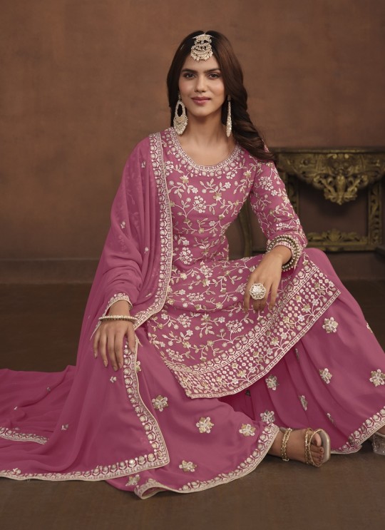7401 Pink Faux Georgette Embroidered Semi-Stitched Palazzo Suit 7401 Pink Faux Georgette Embroidered Semi-Stitched Palazzo Suit