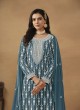 7603 Teal Blue Faux Georgette Embroidered Semi-Stitched Palazzo Suit