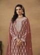 7604 Brown Faux Georgette Embroidered Semi-Stitched Palazzo Suit