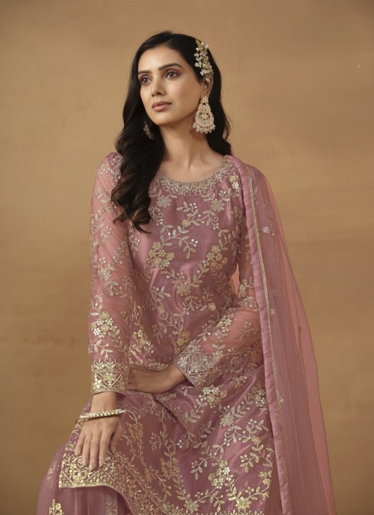 7701 Pink Net Embroidered Semi-Stitched Palazzo Suit 7701 Pink Net Embroidered Semi-Stitched Palazzo Suit