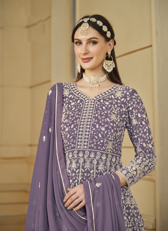7802 Lavender Faux Georgette Embroidered Semi-Stitched Anarkali Suit 7802 Lavender Faux Georgette Embroidered Semi-Stitched Anarkali Suit