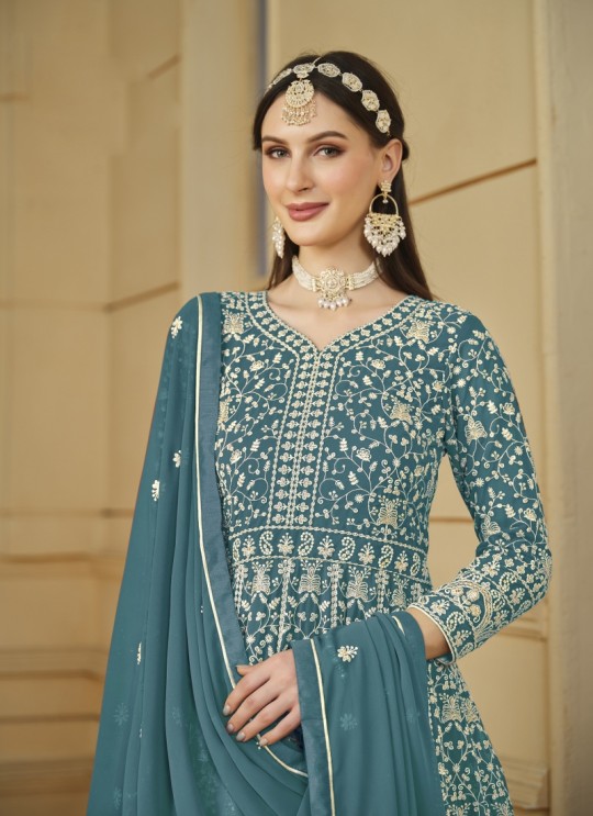 7803 Blue Faux Georgette Embroidered Semi-Stitched Anarkali Suit 7803 Blue Faux Georgette Embroidered Semi-Stitched Anarkali Suit