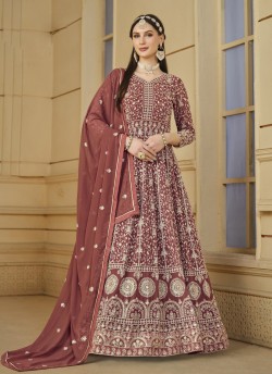 7804 Brown Faux Georgette Embroidered Semi-Stitched Anarkali Suit