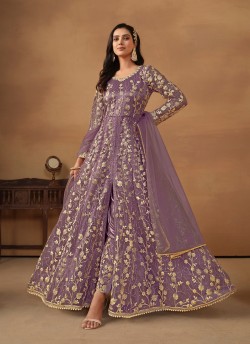 7903 Lavender Net Embroidered Semi-Stitched Anarkali Suit