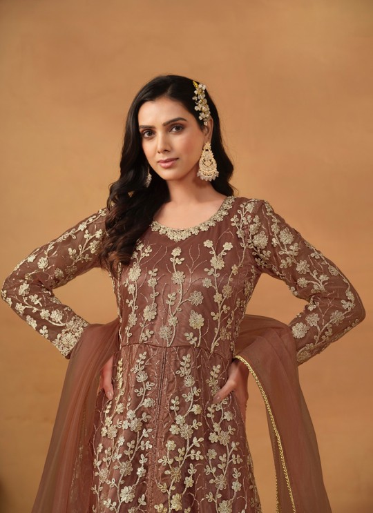 7904 Brown Net Embroidered Semi-Stitched Anarkali Suit 7904 Brown Net Embroidered Semi-Stitched Anarkali Suit