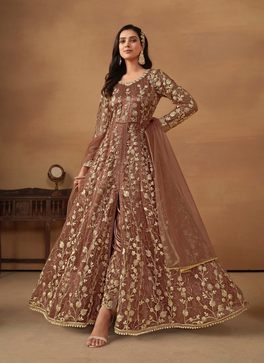7904 Brown Net Embroidered Semi-Stitched Anarkali Suit 7904 Brown Net Embroidered Semi-Stitched Anarkali Suit