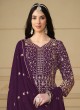 8102 Wine Faux Georgette Embroidered Semi-Stitched Anarkali Suit