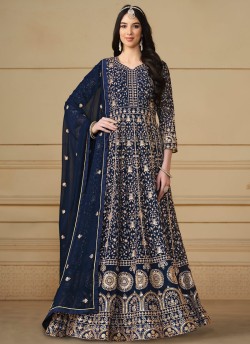 8103 Navy Blue Faux Georgette Embroidered Semi-Stitched Anarkali Suit