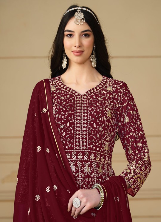 8104 Red Faux Georgette Embroidered Semi-Stitched Anarkali Suit 8104 Red Faux Georgette Embroidered Semi-Stitched Anarkali Suit