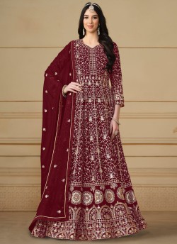 8104 Red Faux Georgette Embroidered Semi-Stitched Anarkali Suit