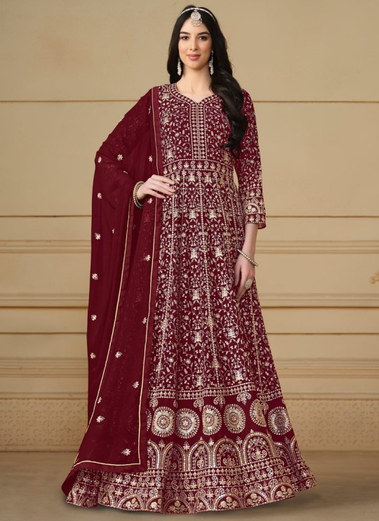 8104 Red Faux Georgette Embroidered Semi-Stitched Anarkali Suit 8104 Red Faux Georgette Embroidered Semi-Stitched Anarkali Suit