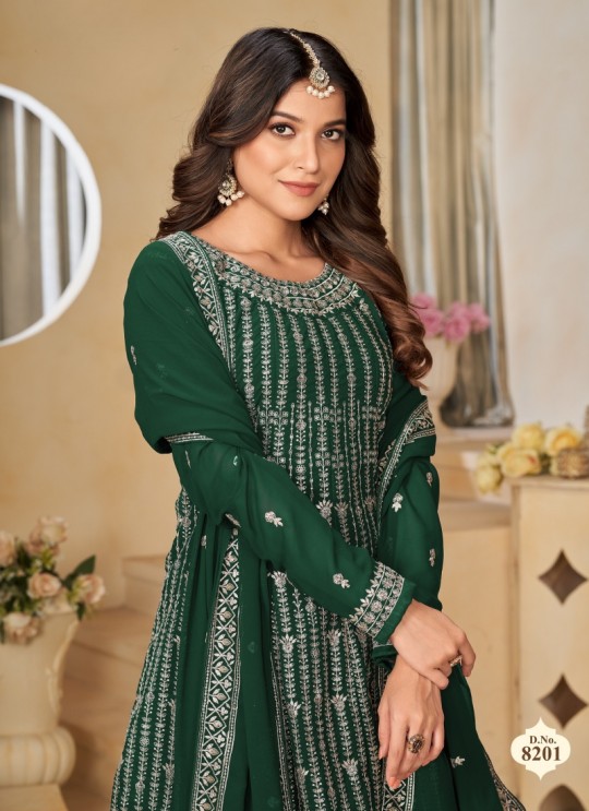 8201 Green Faux Georgette Embroidered Semi-Stitched Sharara Suit 8201 Green Faux Georgette Embroidered Semi-Stitched Sharara Suit