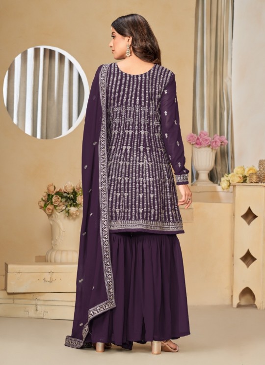 8202 Purple Faux Georgette Embroidered Semi-Stitched Sharara Suit 8202 Purple Faux Georgette Embroidered Semi-Stitched Sharara Suit