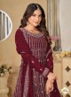8204 Maroon Faux Georgette Embroidered Semi-Stitched Sharara Suit