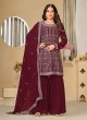 8204 Maroon Faux Georgette Embroidered Semi-Stitched Sharara Suit
