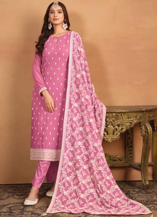 8401 Pink Faux Georgette Embroidered Semi-Stitched Salwar Kameez