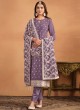 8402 Lavender Faux Georgette Embroidered Semi-Stitched Salwar Kameez