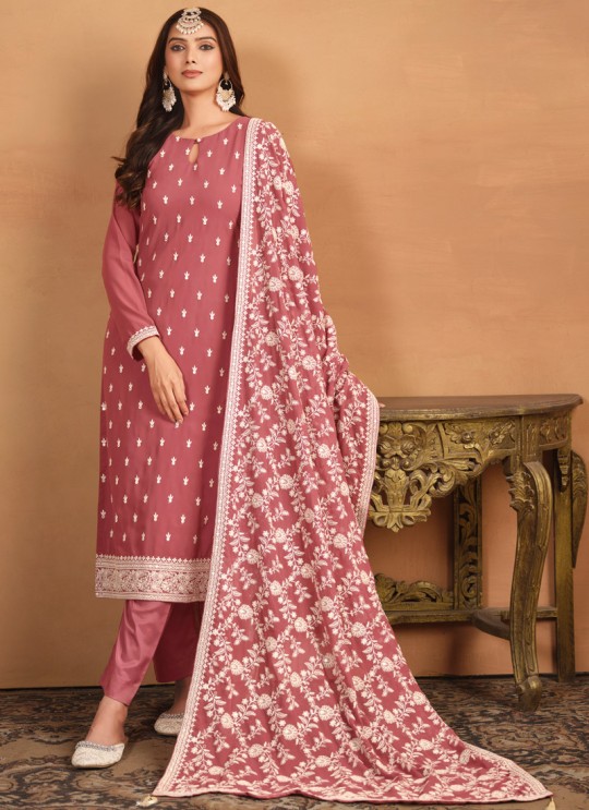 8404 Peach Faux Georgette Embroidered Semi-Stitched Salwar Kameez