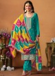 8601 Sea Green Chinon Silk Embroidered Semi-Stitched Salwar Kameez