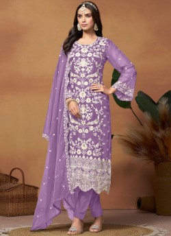 8802 Purple Organza Embroidered Semi-Stitched Salwar Kameez