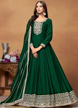 8902 Green Art Silk Embroidered Semi-Stitched Anarkali Suit