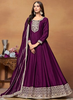 8903 Magenta Art Silk Embroidered Semi-Stitched Anarkali Suit