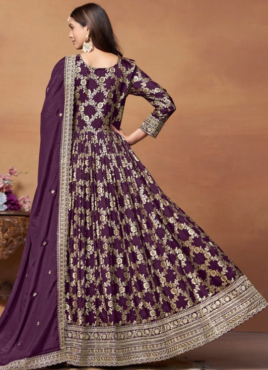 9102 Purple Dola Jacquard Embroidered Semi-Stitched Anarkali Suit 9102 Purple Dola Jacquard Embroidered Semi-Stitched Anarkali Suit